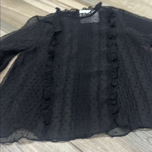 NWT Black Sheer Polka Dot Texture Blouse - Picture 2 of 5